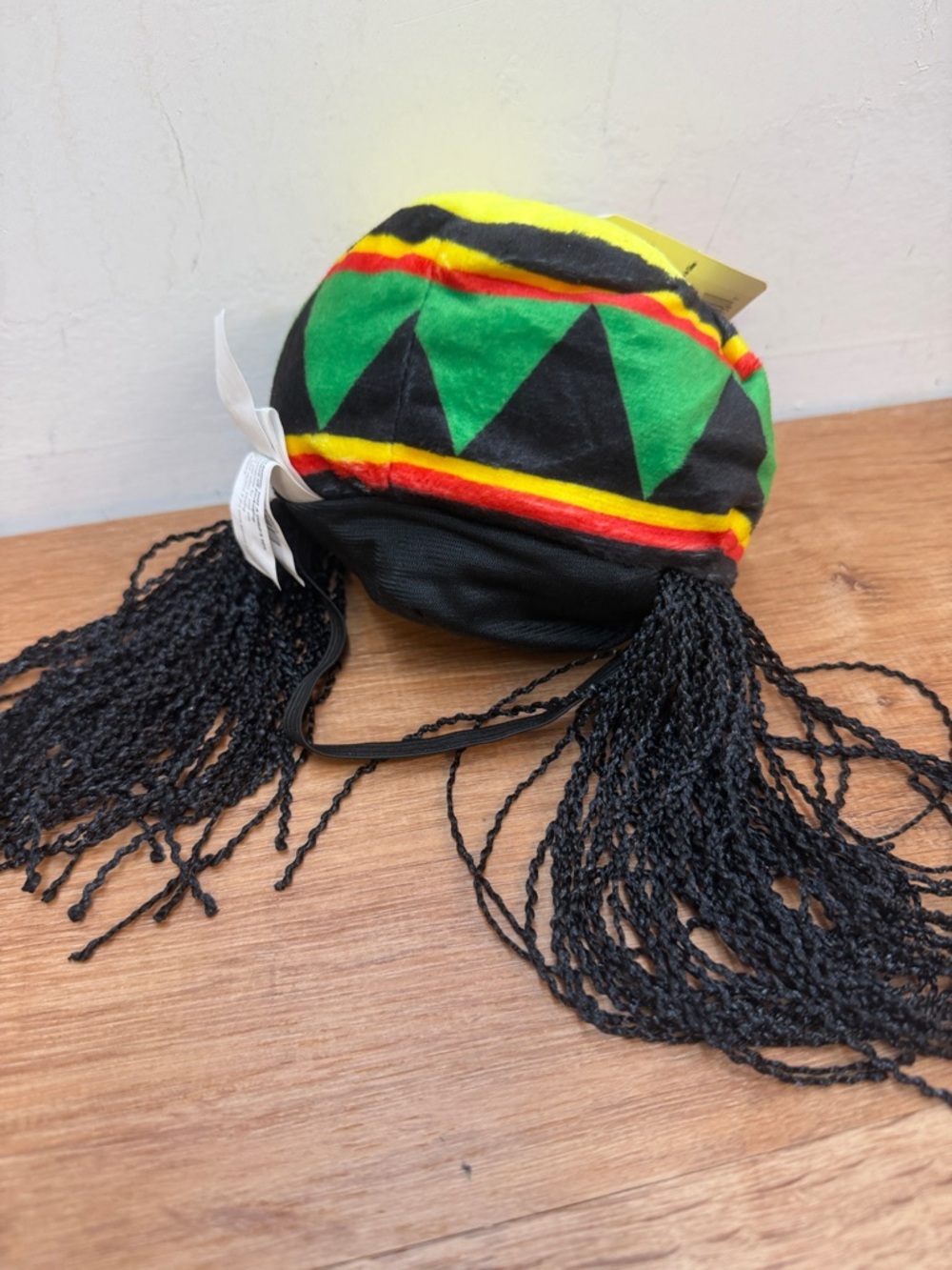 Rasta-Style Dog Hat with Braided Fringe - Black/Green/Red/Yellow - Picture 3 of 4